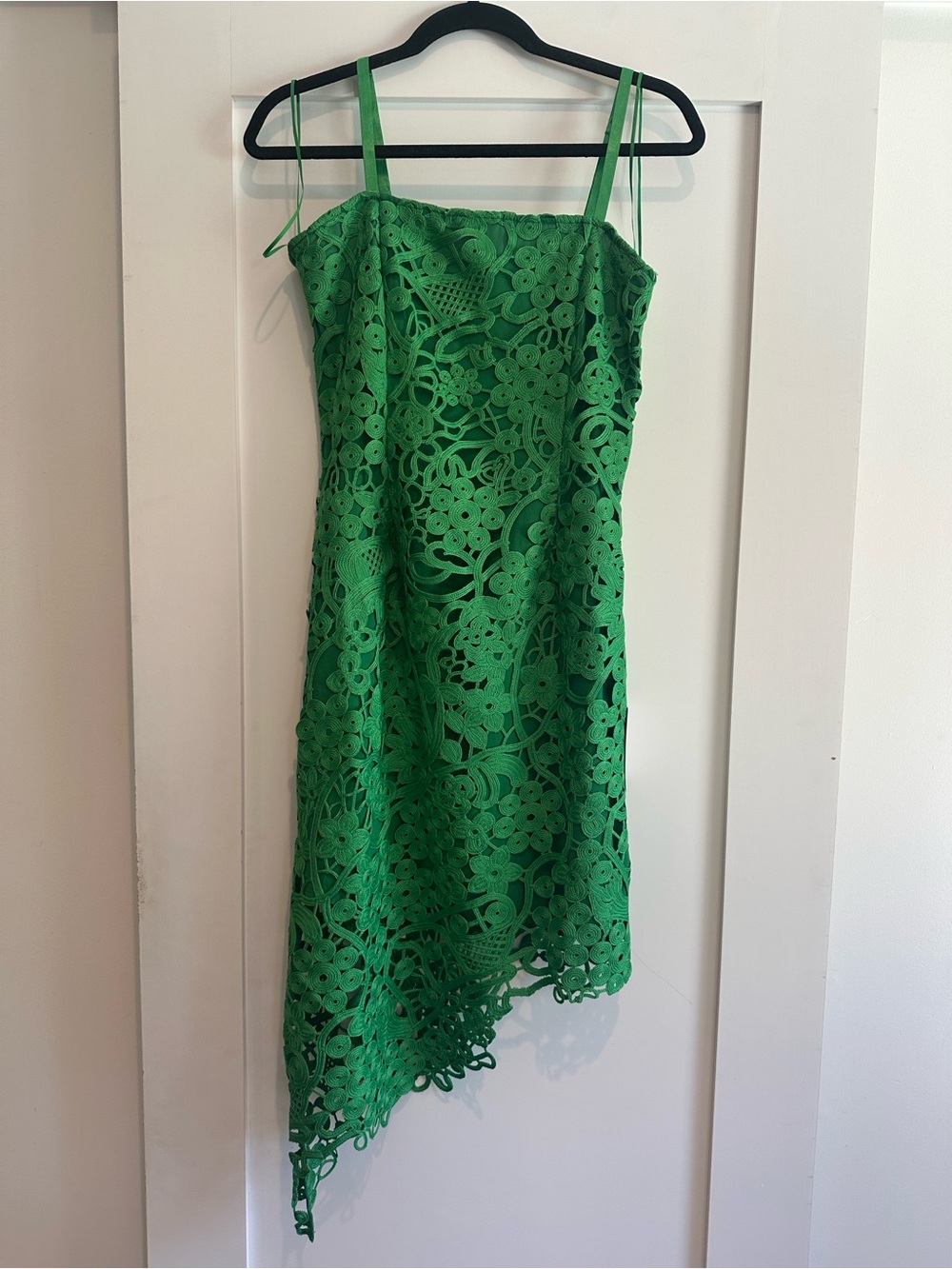 Adysen Rae Green Lace Asymmetric Slip Dress